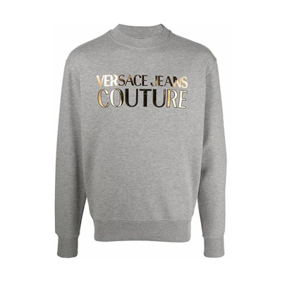 VERSACE JEANS COUTURE Metallic Logo Print Crewneck Sweatshirt Grey - SS22. 72GAIG01-CF02G-G80