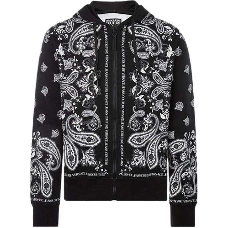VERSACE JEANS COUTURE Paisley Logo Zip-Up Hoodie Black Men’s Long Sleeve. EB7GZA7P-ME303-94