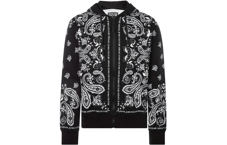 Order VERSACE JEANS COUTURE 印花標誌全拉鍊連帽黑色男款長袖外套 EB7GZA7P-ME303-94