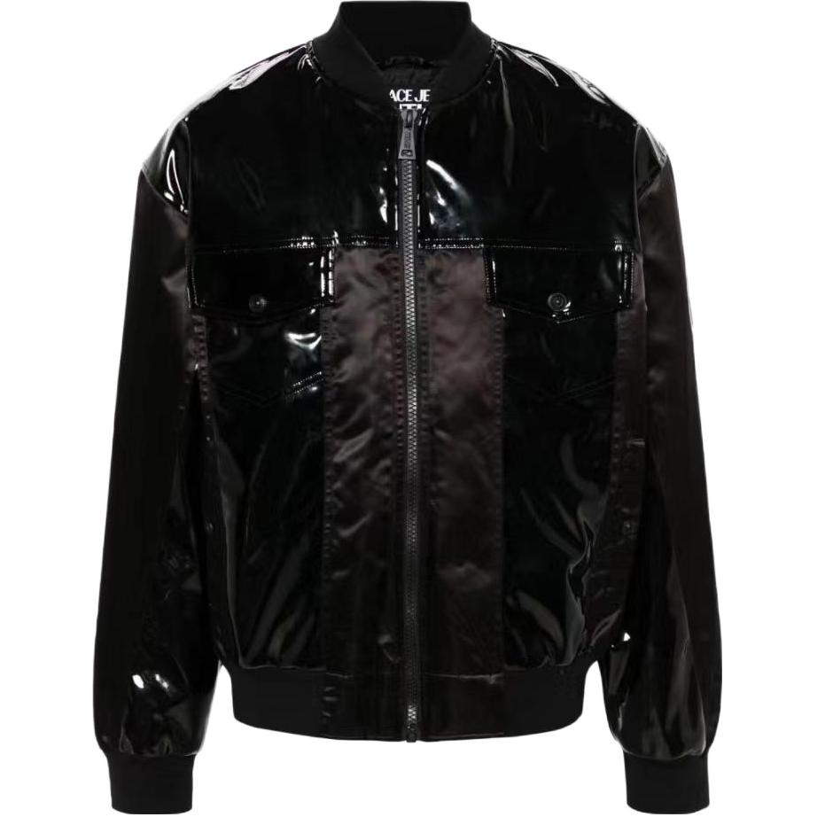 VERSACE JEANS COUTURE Patchwork Glossy Bomber Jacket  Black 75GASD19-CQD23-899