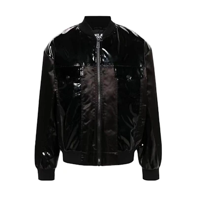 VERSACE JEANS COUTURE Patchwork Glossy Bomber Jacket Black 75GASD19-CQD23-899