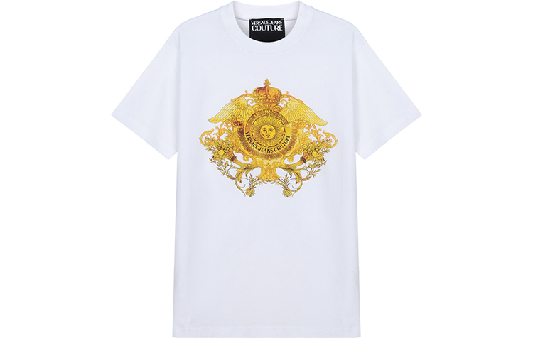 VERSACE JEANS COUTURE Printed Cotton Crewneck T-Shirt White Gift Idea B3GWA750-30454-003