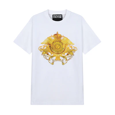 VERSACE JEANS COUTURE Printed Cotton Crewneck T-Shirt White Gift Idea B3GWA750-30454-003