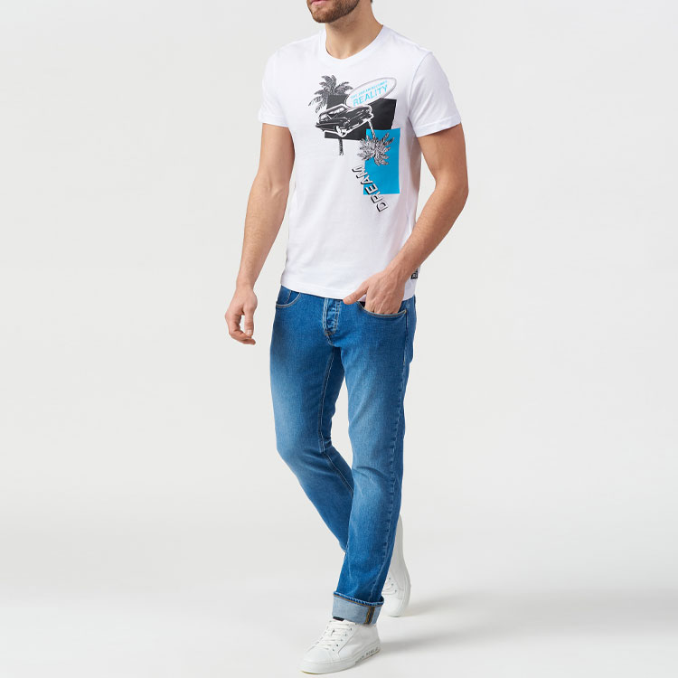 Purchase VERSACE JEANS COUTURE Printed White Crew Neck T-Shirt B3GVB7TE-30319-003