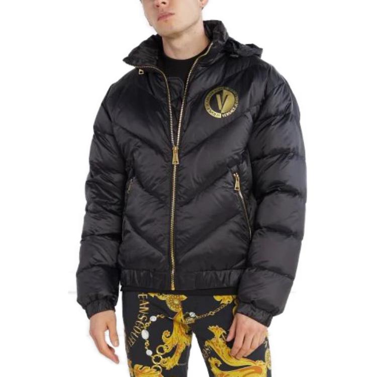 Details for 베르사체 진스 꾸뛰르 퀼팅 로고 패치 집업 패딩 자켓 블랙 75GAUD05-CQN6D-899