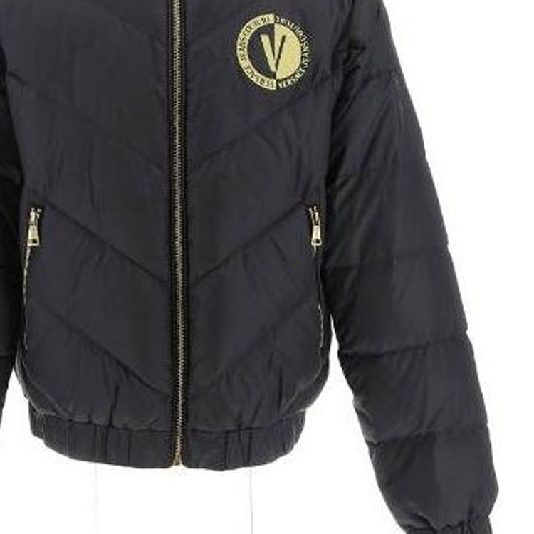 Cheap 베르사체 진스 꾸뛰르 퀼팅 로고 패치 집업 패딩 자켓 블랙 75GAUD05-CQN6D-899