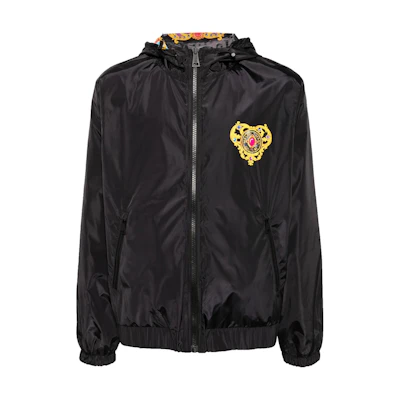 VERSACE JEANS COUTURE Reversible Logo Print Hoodie Jacket Black 76GAS405-CQ01S-899