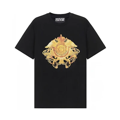 VERSACE JEANS COUTURE SS21 Black Graphic Print Crewneck T-Shirt B3GWA740-WUP601