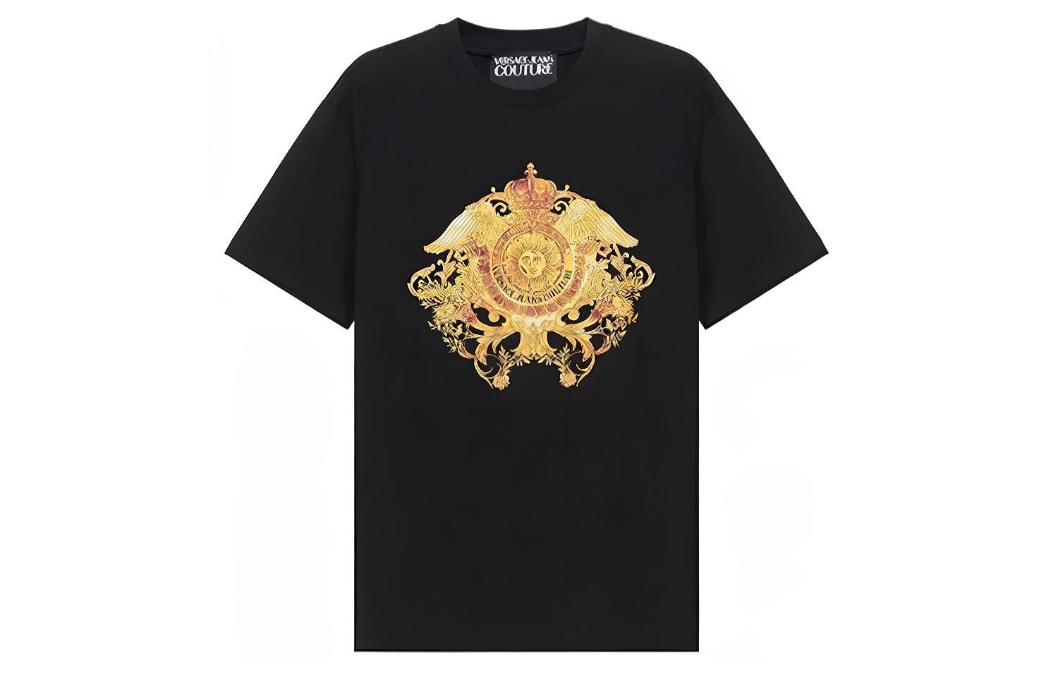 Order VERSACE JEANS COUTURE SS21 Black Graphic Print Crewneck T-Shirt B3GWA740-WUP601