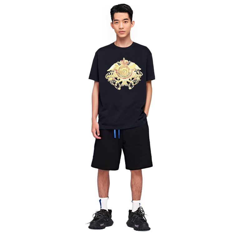 Shop VERSACE JEANS COUTURE SS21 Black Graphic Print Crewneck T-Shirt B3GWA740-WUP601