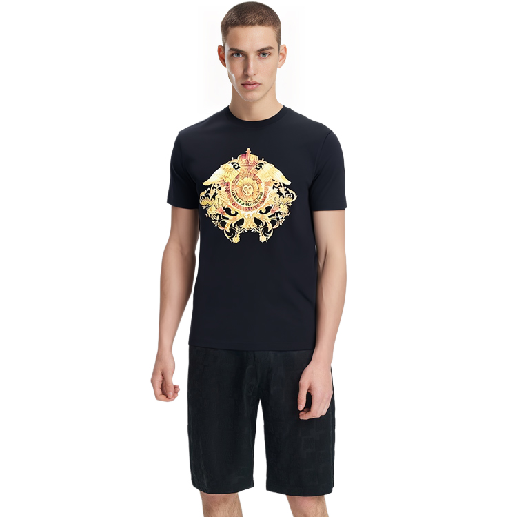 Cheap VERSACE JEANS COUTURE SS21 Black Graphic Print Crewneck T-Shirt B3GWA740-WUP601