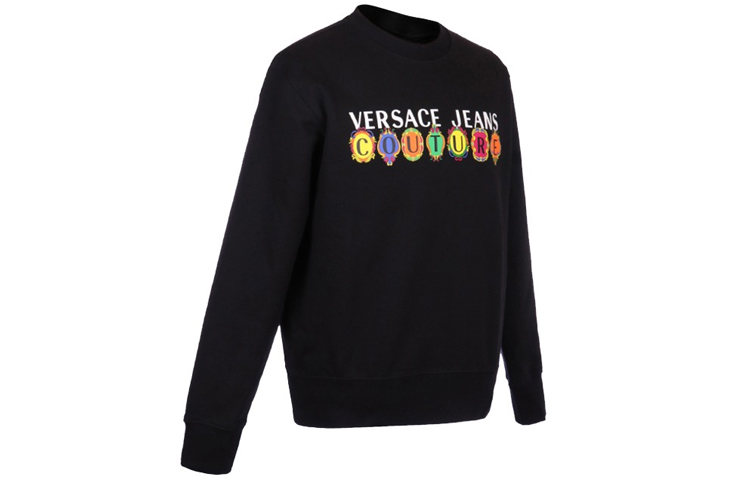 Shop Sudadera Negra de Manga Larga con Estampado de Logo VERSACE JEANS COUTURE SS21 B7GWA7PC-30456-899