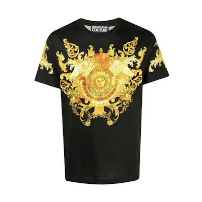 VERSACE JEANS COUTURE SS21 Logo Print Pullover T-Shirt Black Mens. B3GWA7S1-S0274-899