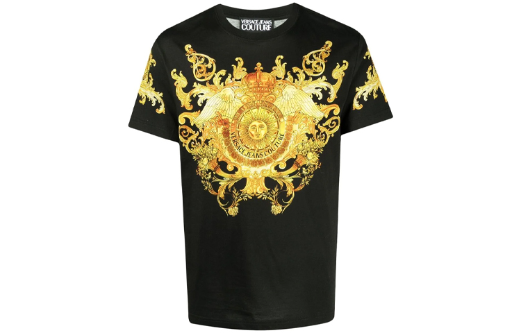 Order VERSACE JEANS COUTURE SS21 Logo Print Pullover T-Shirt Black Mens. B3GWA7S1-S0274-899
