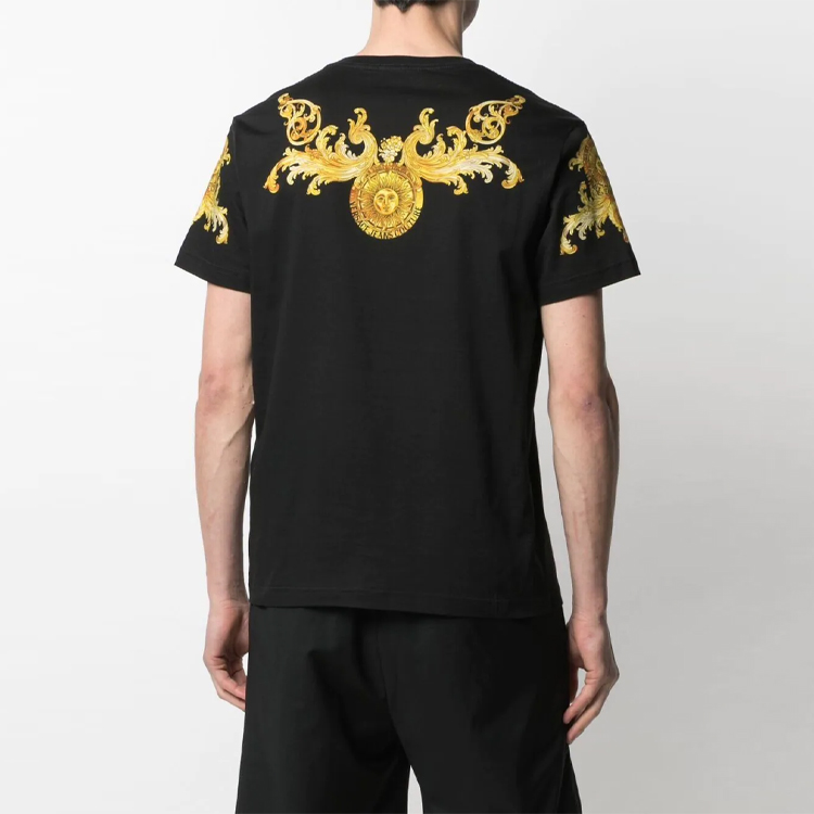 Shop VERSACE JEANS COUTURE SS21 Logo Print Pullover T-Shirt Black Mens. B3GWA7S1-S0274-899