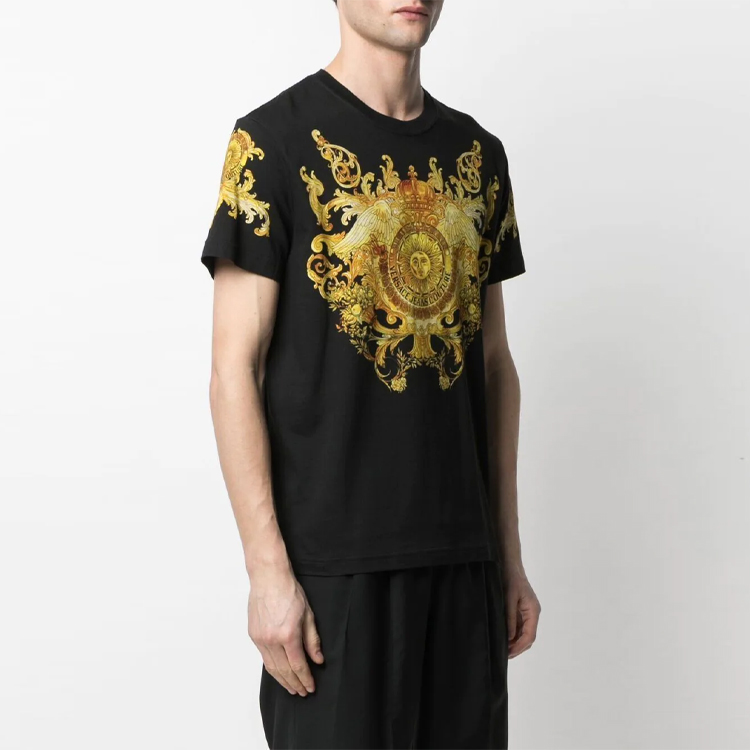 Purchase VERSACE JEANS COUTURE SS21 Logo Print Pullover T-Shirt Black Mens. B3GWA7S1-S0274-899