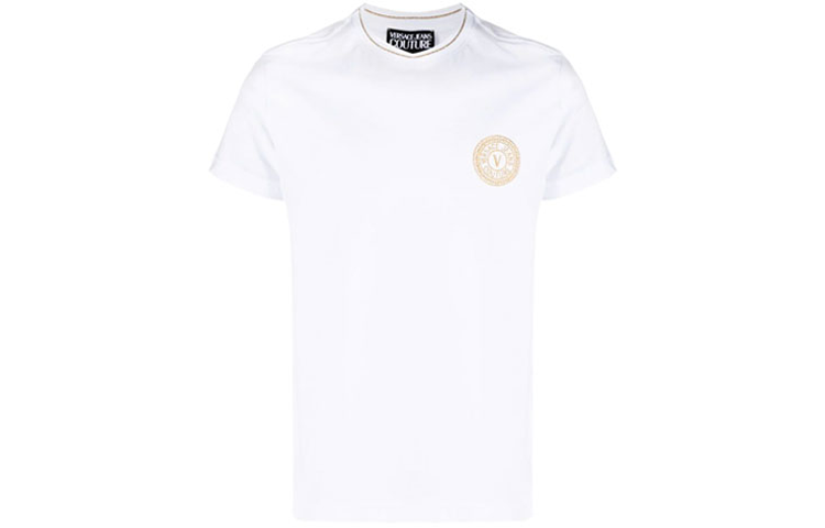 VERSACE JEANS COUTURE SS21 Metallic Logo Embroidered White Tee B3GWA7TF-30319-K41