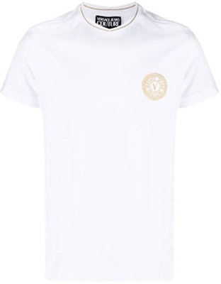 VERSACE JEANS COUTURE SS21 Metallic Logo Embroidered White Tee B3GWA7TF-30319-K41 Order VERSACE JEANS COUTURE SS21 Metallic Logo Embroidered White Tee B3GWA7TF-30319-K41
