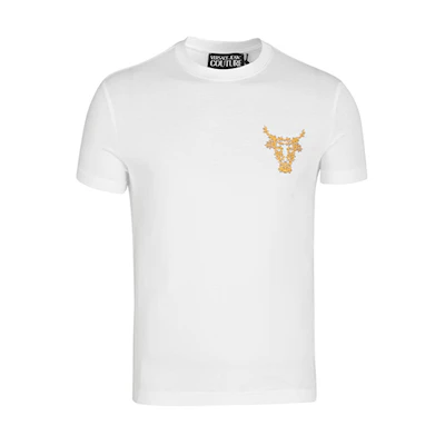 VERSACE JEANS COUTURE SS21 White Bull Print Crewneck T-Shirt B3GWA7TH-30319-K41