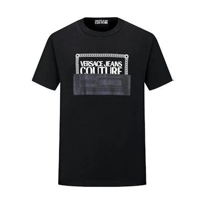 VERSACE JEANS COUTURE SS22 Black Letter Print Crewneck T-Shirt. 72GAHP03-CJ00P-899