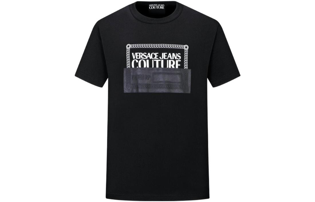 Order VERSACE JEANS COUTURE SS22  Black Letter Print Crewneck T-Shirt. 72GAHP03-CJ00P-899