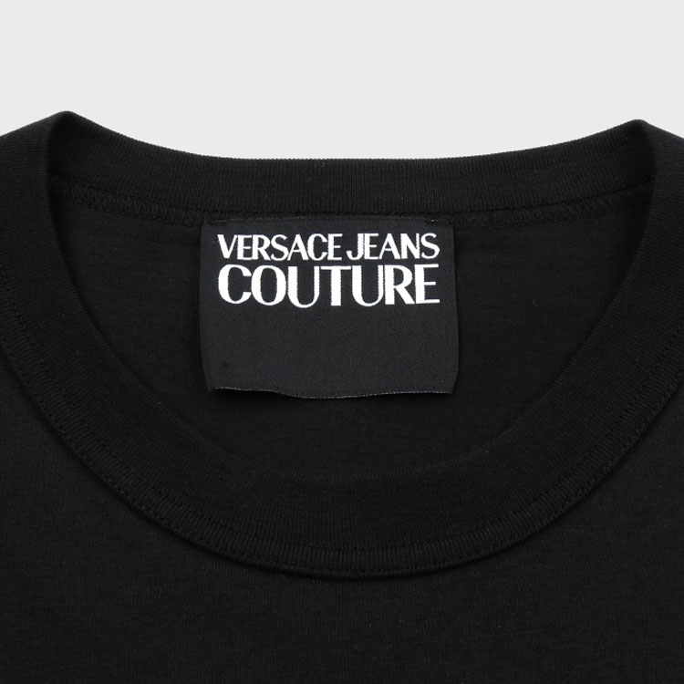 Details for VERSACE JEANS COUTURE SS22  Black Letter Print Crewneck T-Shirt. 72GAHP03-CJ00P-899