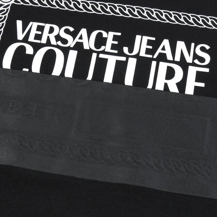 Cheap VERSACE JEANS COUTURE SS22  Black Letter Print Crewneck T-Shirt. 72GAHP03-CJ00P-899