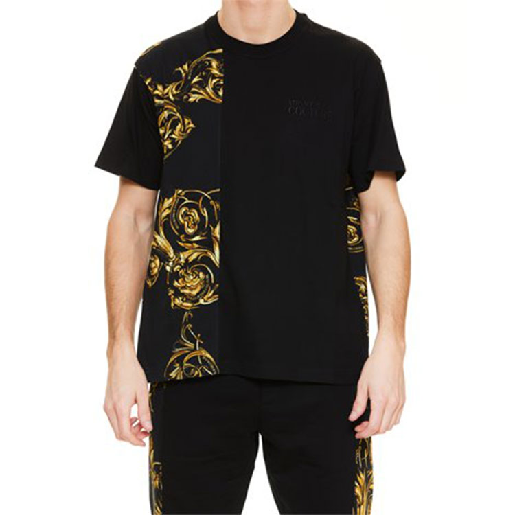 Shop VERSACE JEANS COUTURE SS22  Black Printed Crewneck T-Shirt Gift Idea 72GAH6R9-JS049-G89