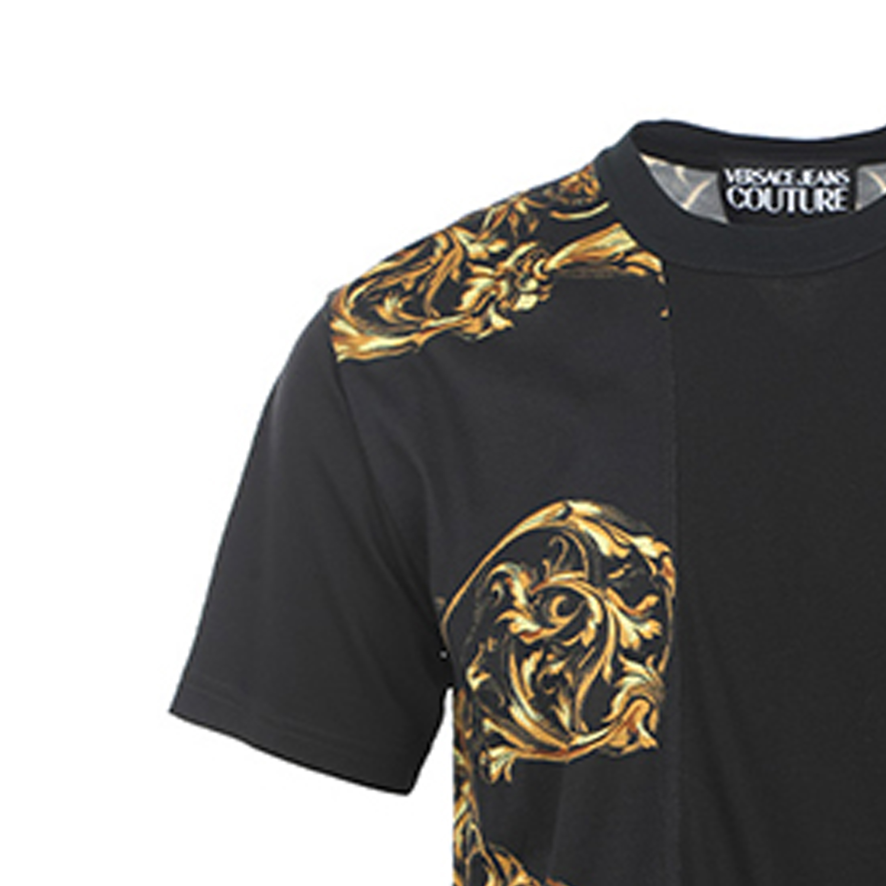Sizing VERSACE JEANS COUTURE SS22  Black Printed Crewneck T-Shirt Gift Idea 72GAH6R9-JS049-G89