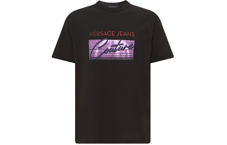 VERSACE JEANS COUTURE SS22  Casual Letter T-Shirt Black 72GAHG02-CJ00G-899