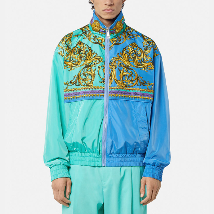 Shop Jaket Pola Colorblock Hijau VERSACE JEANS COUTURE SS22. E72GAS41D-ECQS28-EG12