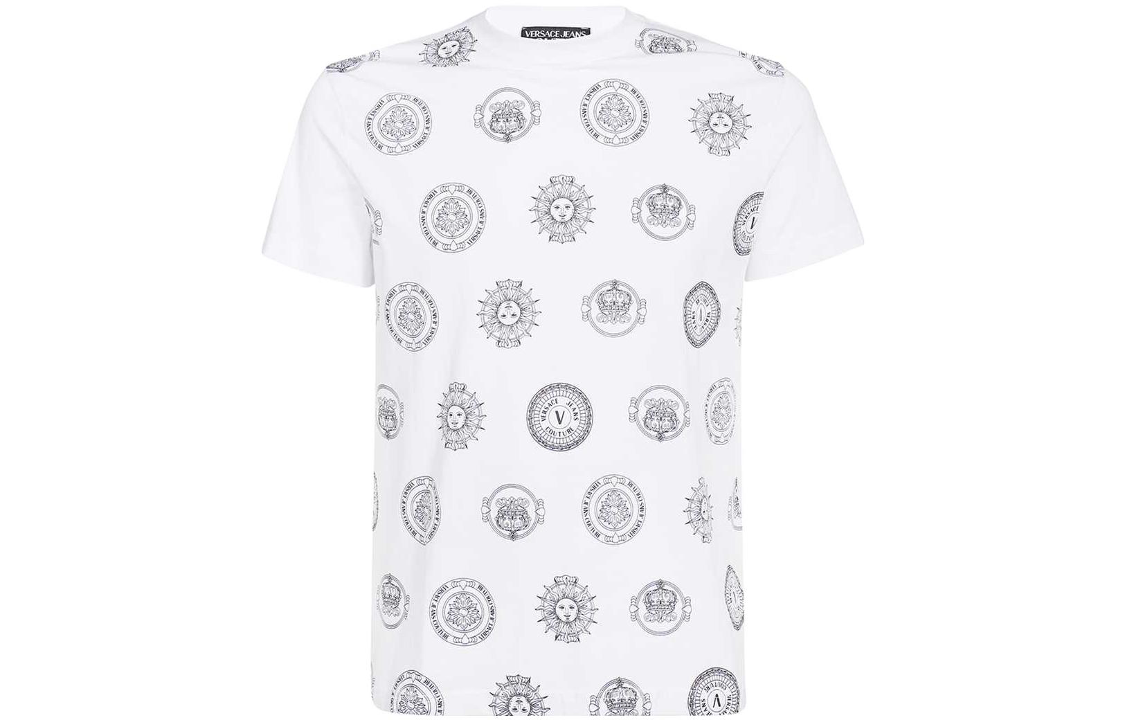 VERSACE JEANS COUTURE SS22  White Cotton T-Shirt with V Logo - Gift Idea 72GAH6S4-JS047-003