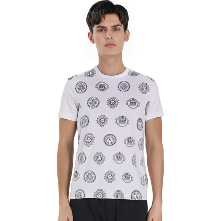 Purchase Camiseta Blanca Algodón VERSACE JEANS COUTURE SS22 con Logo V - Idea Regalo 72GAH6S4-JS047-003