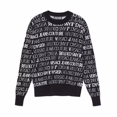VERSACE JEANS COUTURE SS22 All-Over Logo Crewneck Sweater Black E73GAFM13-ECM02A_EA0E