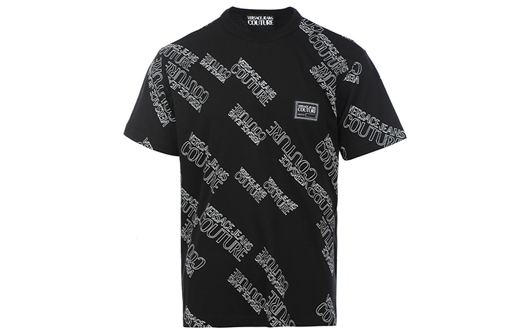 VERSACE JEANS COUTURE SS22 All-Over Logo Print T-Shirt Black () 72GAH6R3-JS043-899