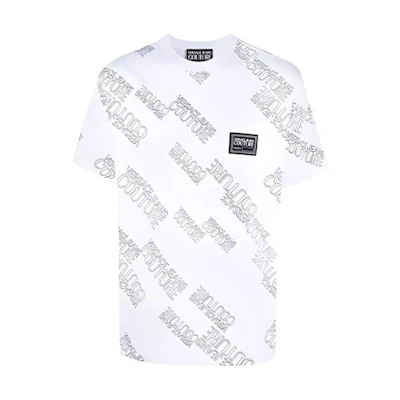 VERSACE JEANS COUTURE SS22 All-Over Logo Print T-Shirt White 72GAH6R3-JS043-003