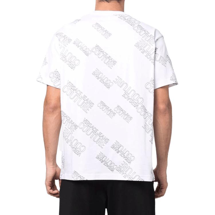 Shop VERSACE JEANS COUTURE SS22 Baju-T Cetakan Logo Putih. 72GAH6R3-JS043-003