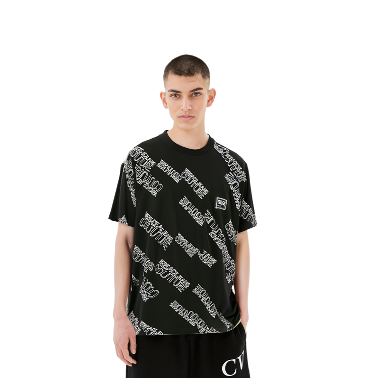 Cheap VERSACE JEANS COUTURE SS22 Baju-T Cetakan Logo Hitam Lelaki yang Berfesyen 72GAH6R3-JS043-899