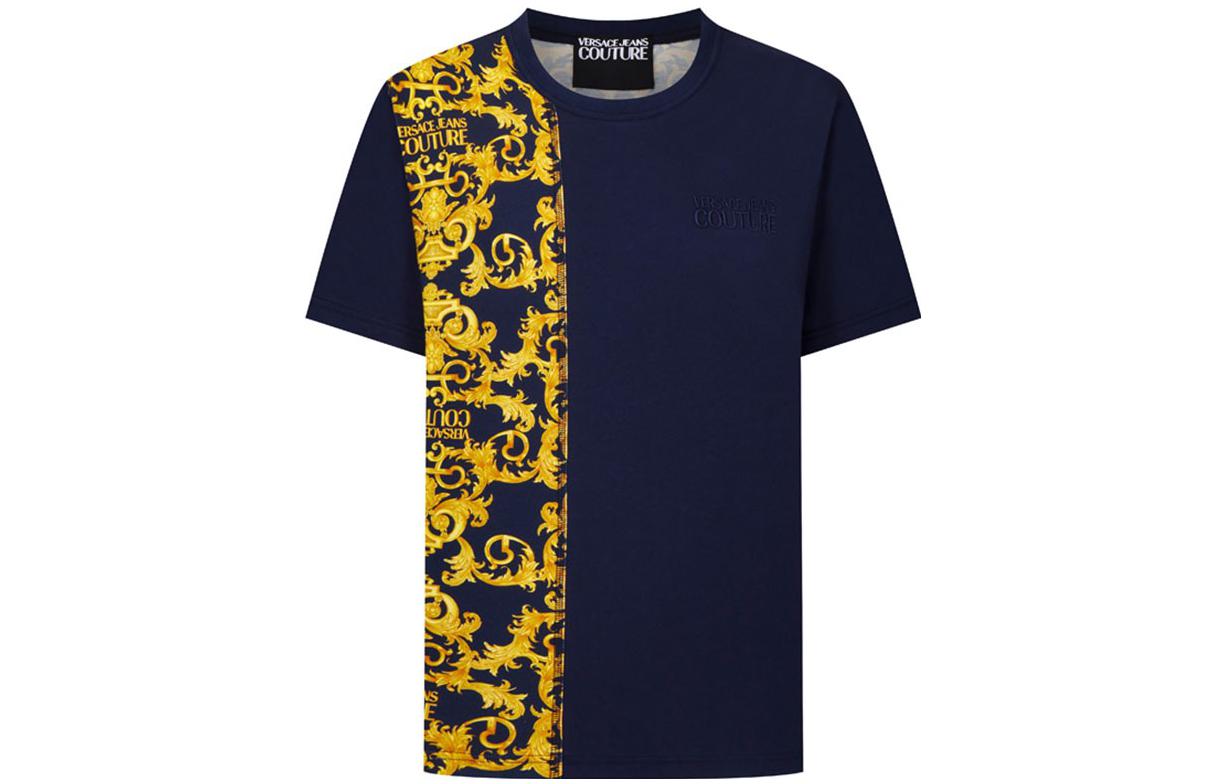 Order VERSACE JEANS COUTURE SS22 Baroque Letter Print Patchwork Blue Tee . EB3GWA7R1-ES0155-E200