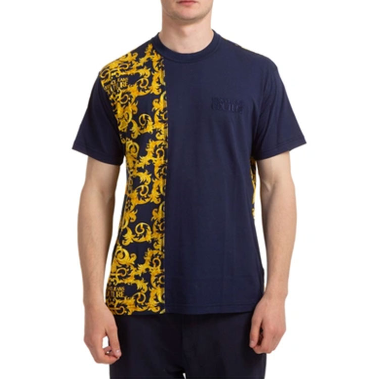 Purchase VERSACE JEANS COUTURE SS22 Baroque Letter Print Patchwork Blue Tee . EB3GWA7R1-ES0155-E200