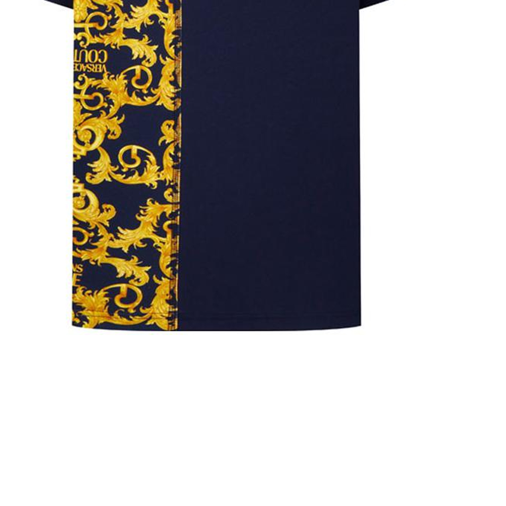 Cheap VERSACE JEANS COUTURE SS22 Baroque Letter Print Patchwork Blue Tee . EB3GWA7R1-ES0155-E200
