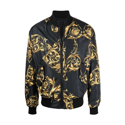 VERSACE JEANS COUTURE SS22 Baroque Print Zip Bomber Jacket Black Men 72GAS4D7-CQS24-G89