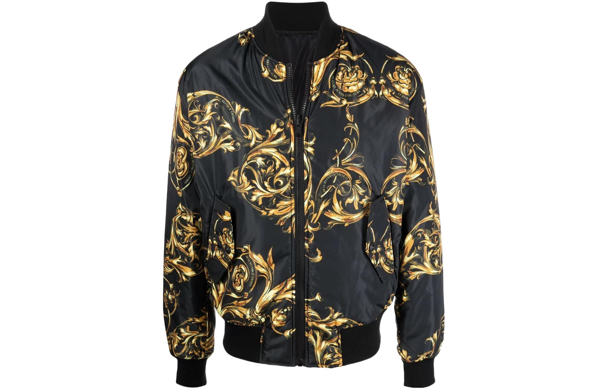 Order VERSACE JEANS COUTURE SS22 Baroque Print Zip Bomber Jacket Black Men 72GAS4D7-CQS24-G89