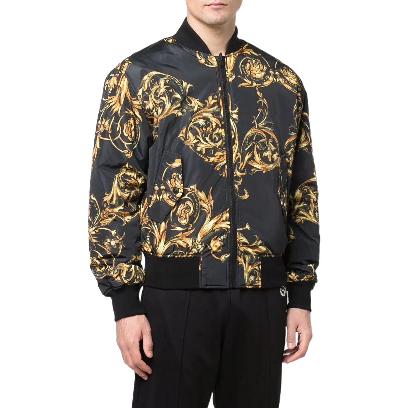 Shop VERSACE JEANS COUTURE SS22 Baroque Print Zip Bomber Jacket Black Men 72GAS4D7-CQS24-G89