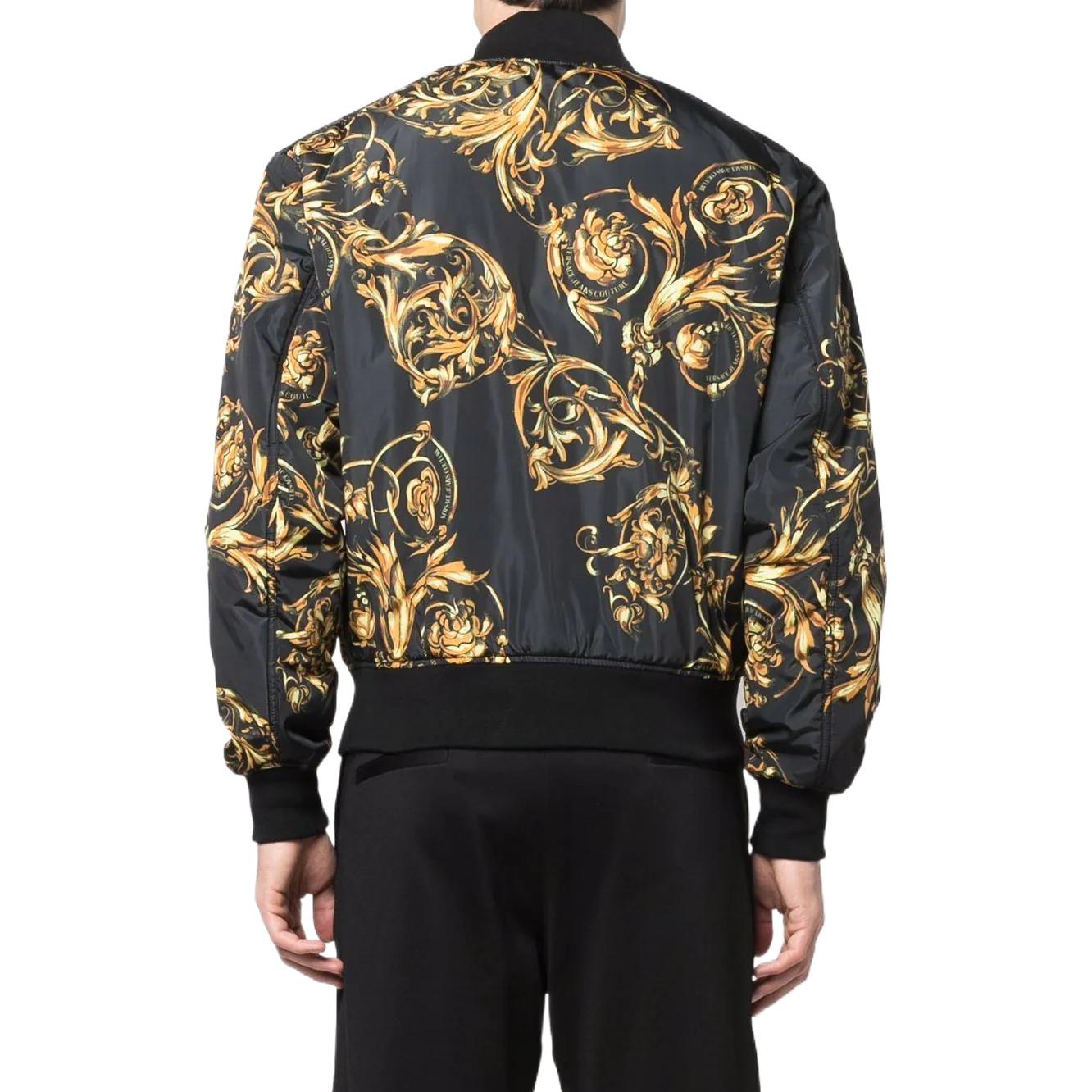 Purchase VERSACE JEANS COUTURE SS22 Baroque Print Zip Bomber Jacket Black Men 72GAS4D7-CQS24-G89