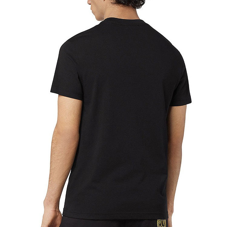 Details for ヴェルサーチ ジーンズクチュール SS22 ブラック Vロゴ刺繍入りクルーネックTシャツ メンズ 72GAHT04-72UP600-G89
