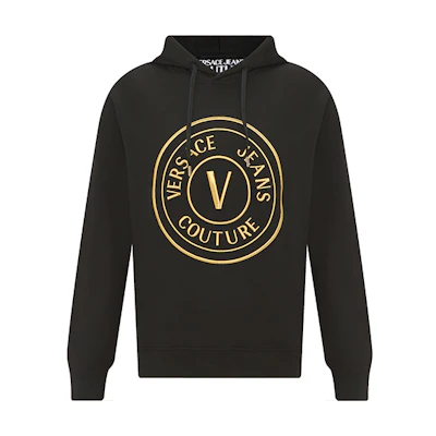 VERSACE JEANS COUTURE SS22 Black Hoodie with Letter Print for Men. 73GAIT05-CF00T-00G89