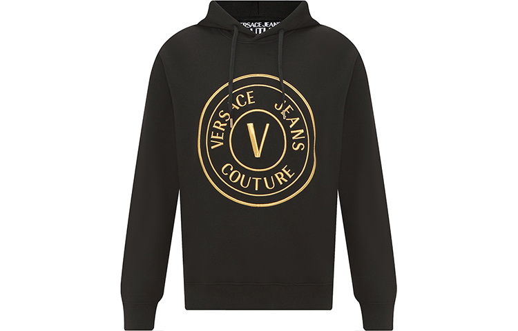 Order VERSACE JEANS COUTURE 男士黑色字母印花連帽衫 SS22。 73GAIT05-CF00T-00G89