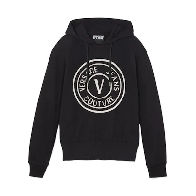 VERSACE JEANS COUTURE SS22 Black Sweatshirt with Grey Letter Print . 73GAIT05-CF00T-C89