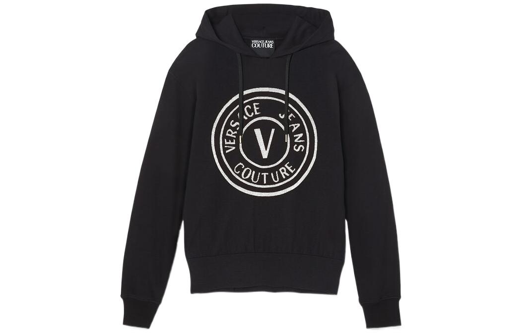 Order VERSACE JEANS COUTURE SS22 Baju Hitam dengan Cetakan Huruf Kelabu. 73GAIT05-CF00T-C89